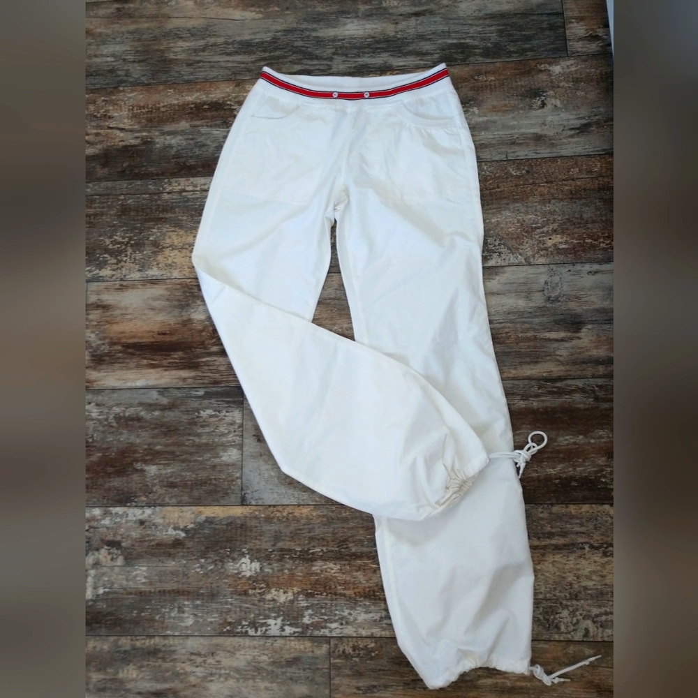 Zara TRF Women's White Drawstring Pants with Red-Trim Waist